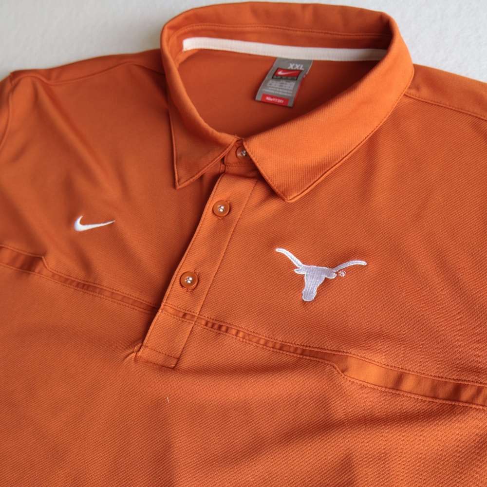 Vintage Nike Team Texas Longhorns Mens XXL Burnt Orange Fit Dry Polo Shirt